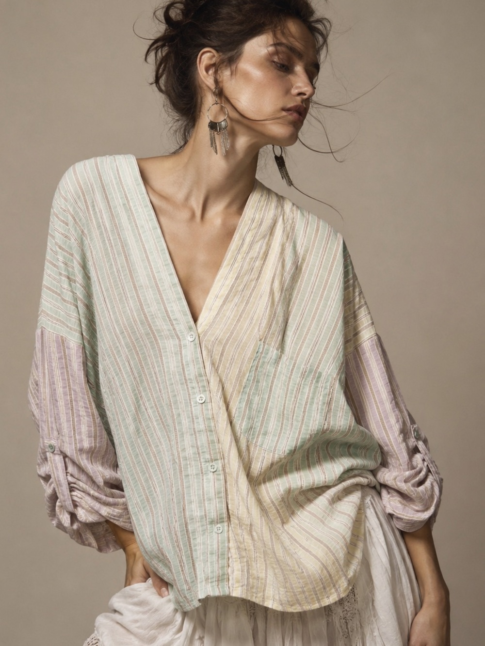 Fate by LFD• Pastel Striped Oversized Button-Up Shirt • Size Large